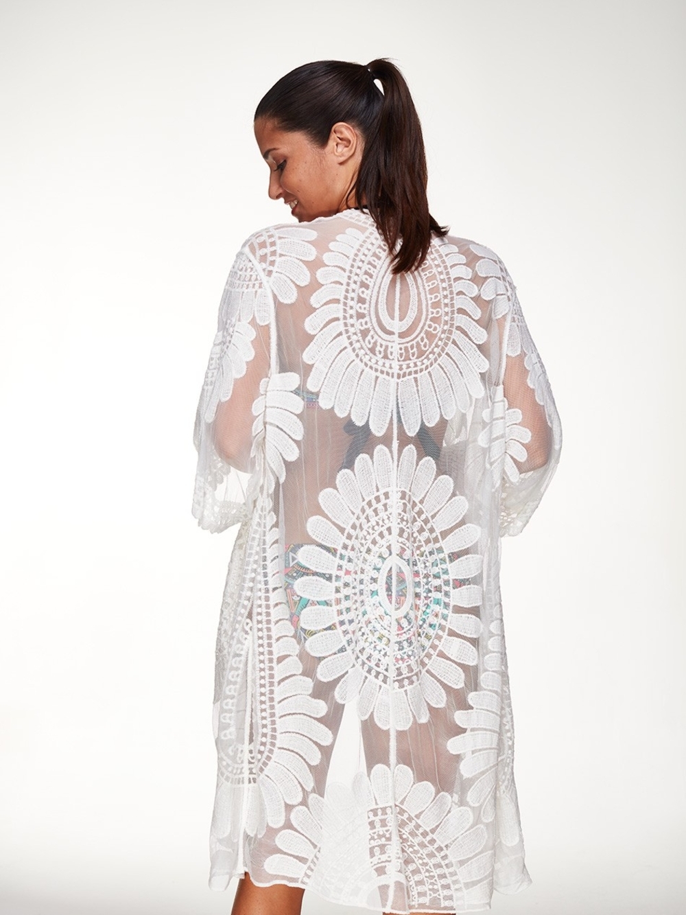 Source Unknown White Embroidered Sheer Swim Coverup